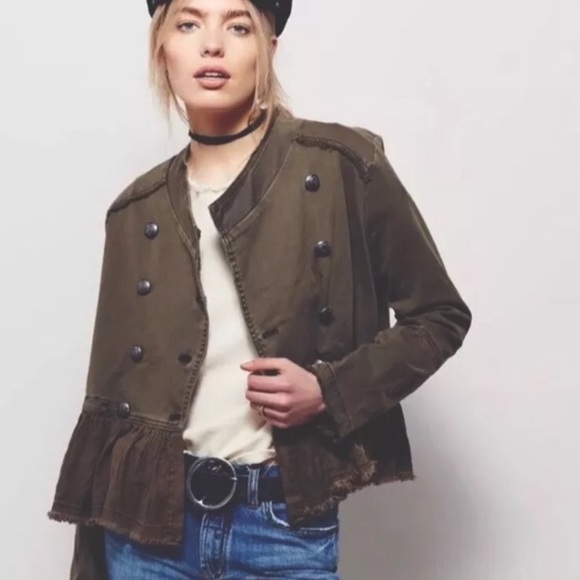 Free People Jackets & Blazers - Free People Ruffle Hem Military Jacket